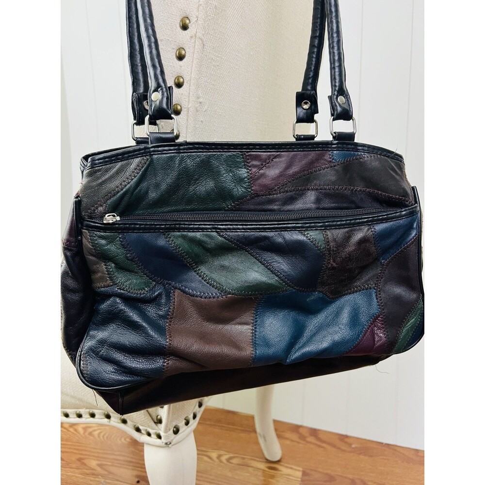 Vintage 80s / 90s Patchwork Soft Leather Shoulder Bag Purse
